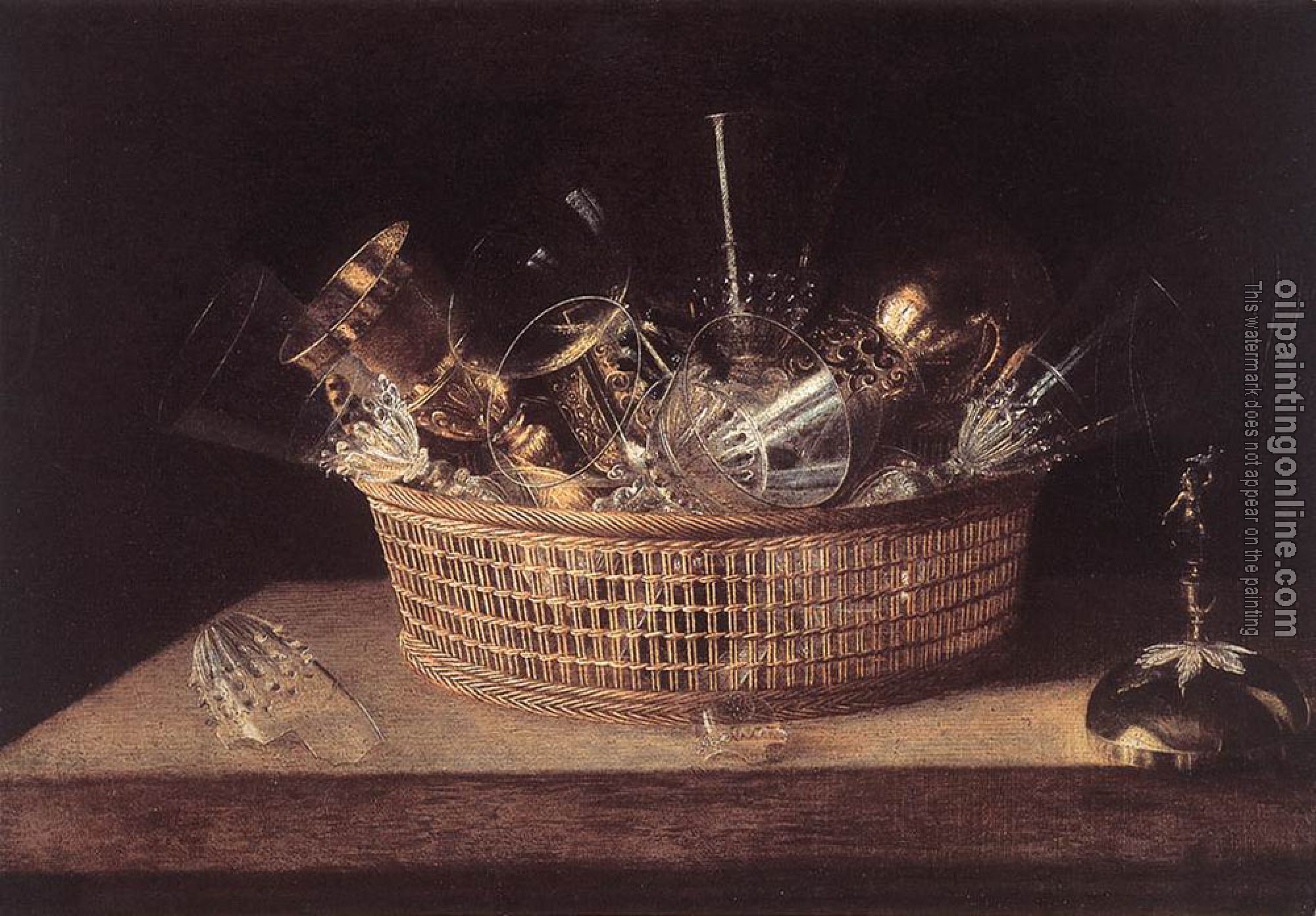 Sebastien Stoskopff - Still Life Of Glasses In A Basket